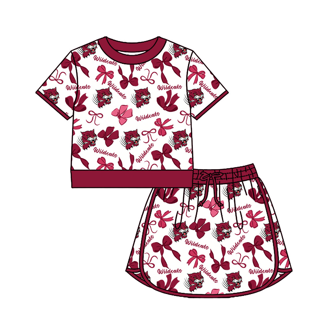 Preorder (moq 5)Baby Girls Bows Wildcats Top Skirt Short Team Clothes Set