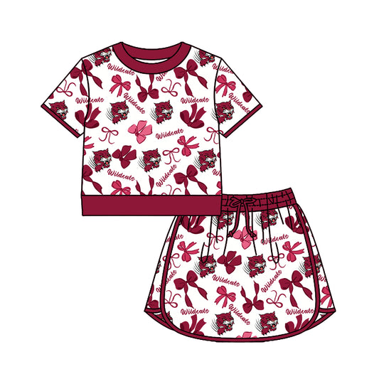 Preorder (moq 5)Baby Girls Bows Wildcats Top Skirt Short Team Clothes Set
