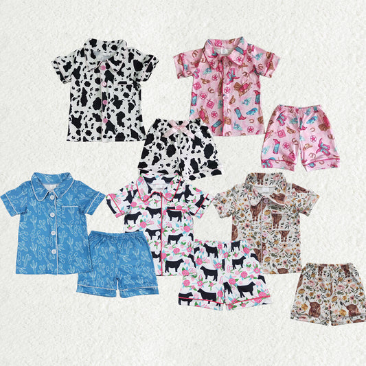 Sibling Baby Girls Hats Western Short Sleeve Shorts Pajamas Sleepwear