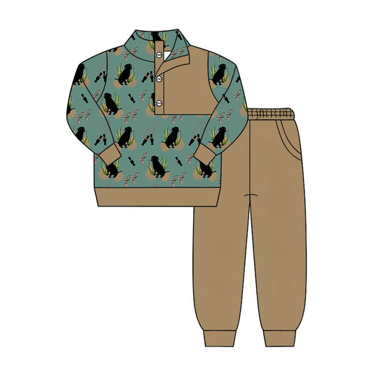 Preorder (moq 5)Baby Boys Dogs Ducks Button Top Pockets Joggers Hunting Clothes Sets