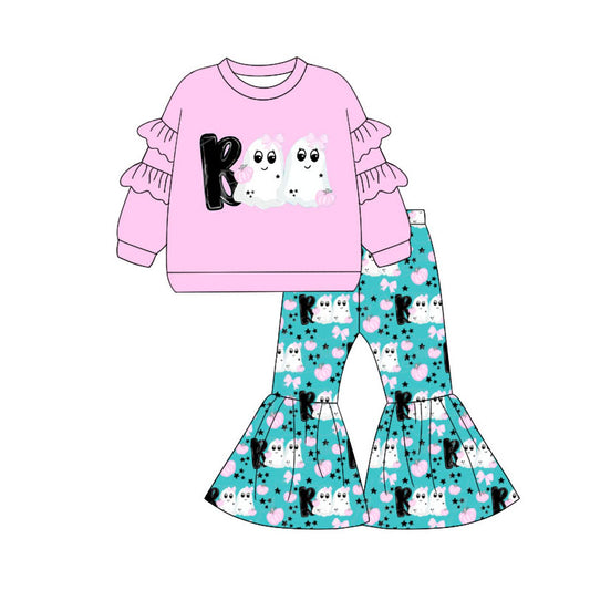 Preorder (moq 5)Baby Girls Ghosts BOO Top Bell Bottom Pants Halloween Clothes Sets