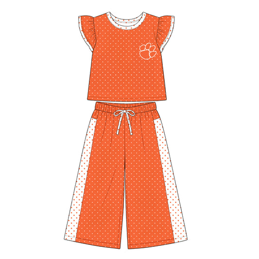 Preorder (moq 5)Baby Girls Flutter Sleeve Polka Dots Top Flare Pants Team Clothes Sets