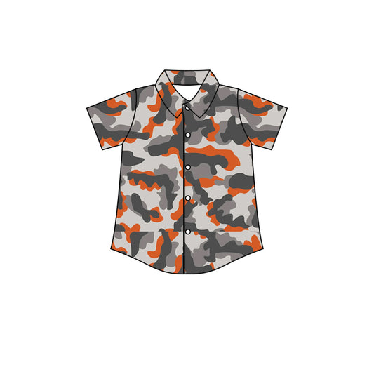 Preorder (moq 5)Baby Boys Short Sleeve Southern Orange Grey Camo Button Shirts Top