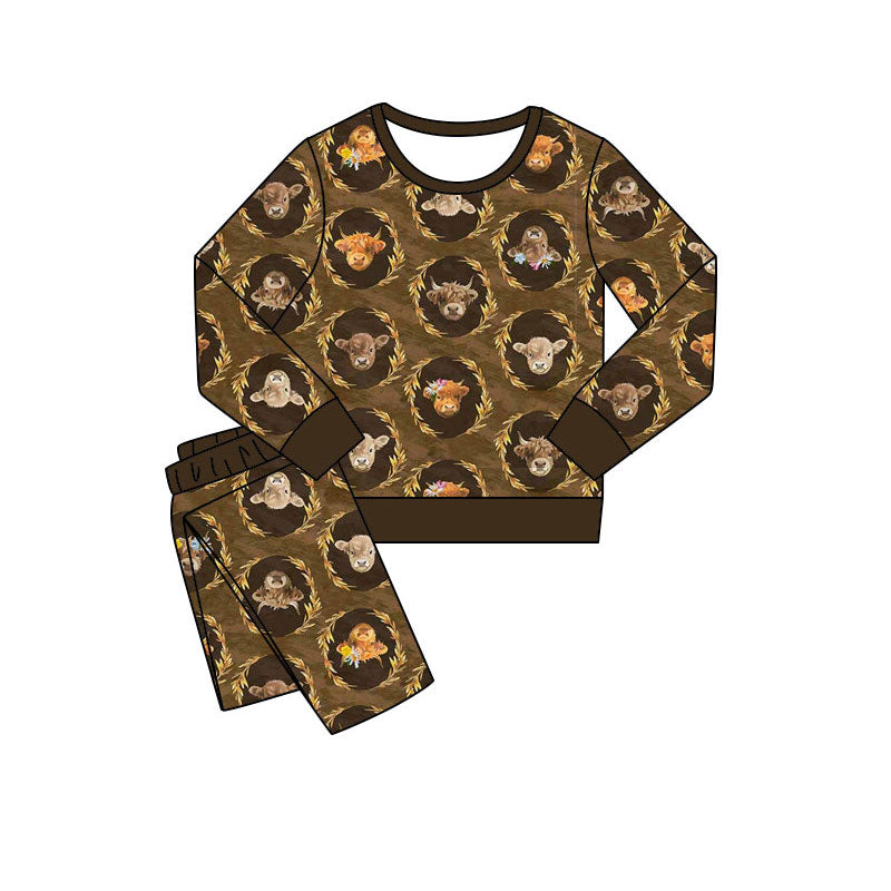 Preorder(moq 5) Baby Boys Highland Cows Pants Western Pajamas Sets