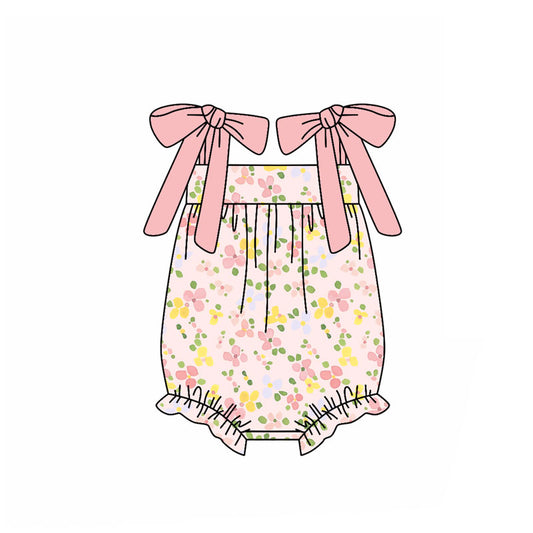 Preorder (moq 5)Baby Girls Strap Pink Yellow Flowers Ruffle Rompers
