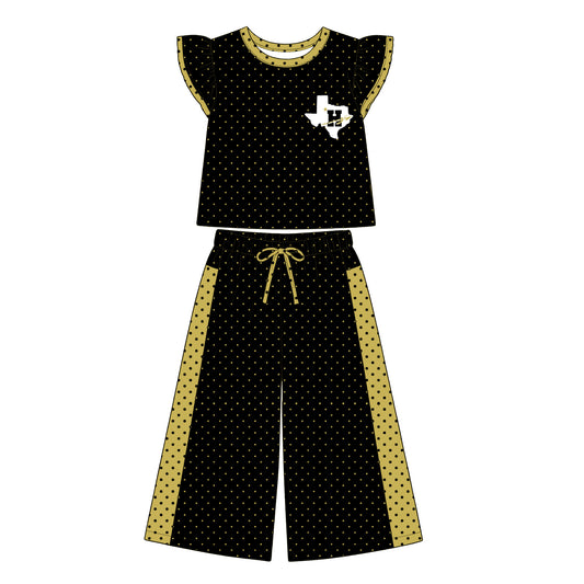 Preorder (moq 5)Baby Girls Flutter Sleeve Polka Dots Top Flare Pants Team Clothes Sets