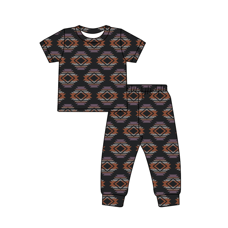 Preorder (moq 5)Baby Boys Colorful Aztec Top Pants Western Pajamas Set