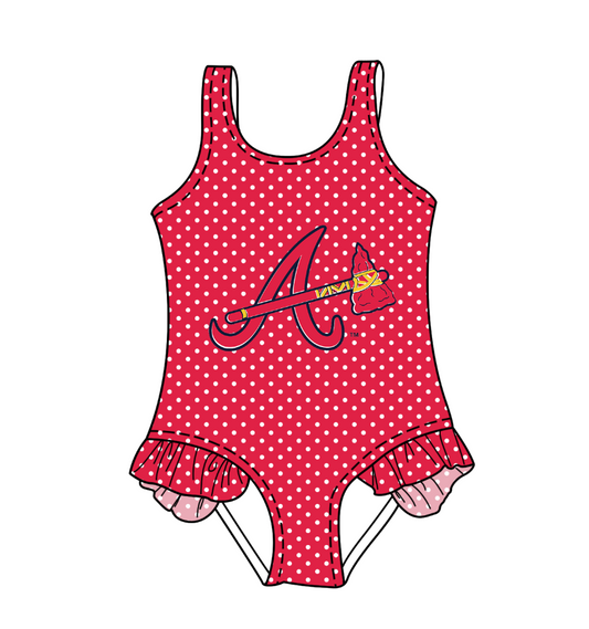 Preorder moq 5 Baby Girls Sleeveless Red Polka Dots A Team Swimsuits