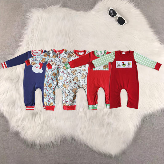 Sibling Baby Boys Long Sleeves Santa Milk Christmas Rompers