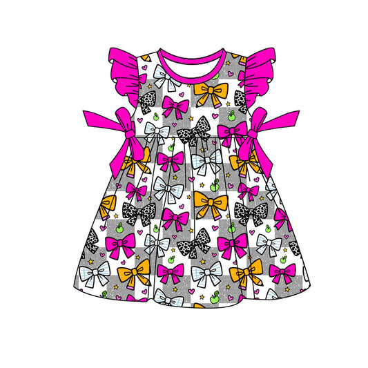 Preorder(moq 5) Baby Girls Pencil Bows Checked Back to School Knee Length Dresses
