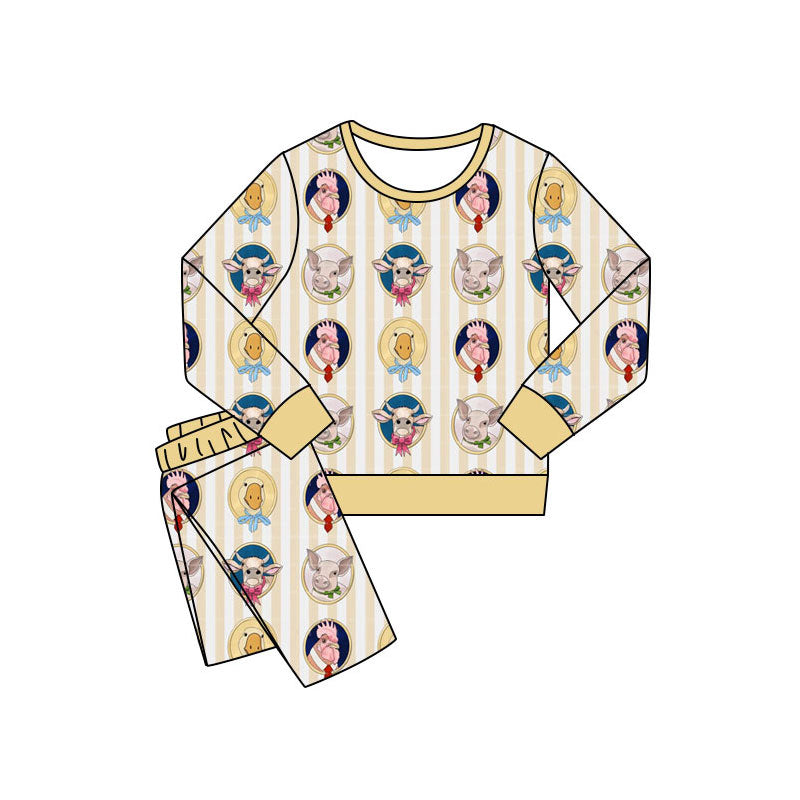 Preorder(moq 5) Baby Boys Yellow Stripe Pigs Chicks Pants Farm Pajamas Sets