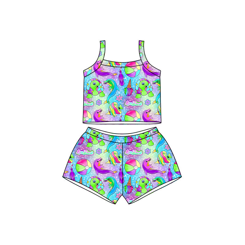 Preorder moq 5 Baby Girls Strap Sea World Top Short Clothes Sets
