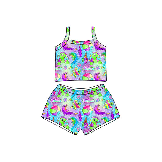 Preorder moq 5 Baby Girls Strap Sea World Top Short Clothes Sets