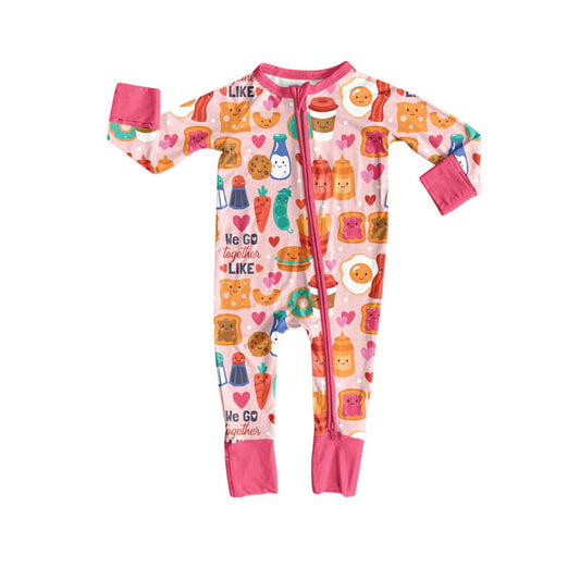 Preorder (moq 5)Baby Girls Hamburgers and Vegetables Zipper Footie Rompers