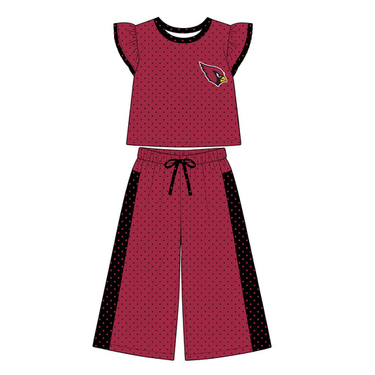 Preorder (moq 5)Baby Girls Flutter Sleeve Polka Dots Top Flare Pants Team Clothes Sets
