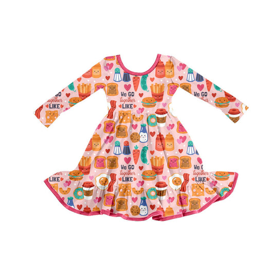 Preorder(moq 5) Baby Girls Hamburgers and vegetables Ruffle Knee Length Dresses