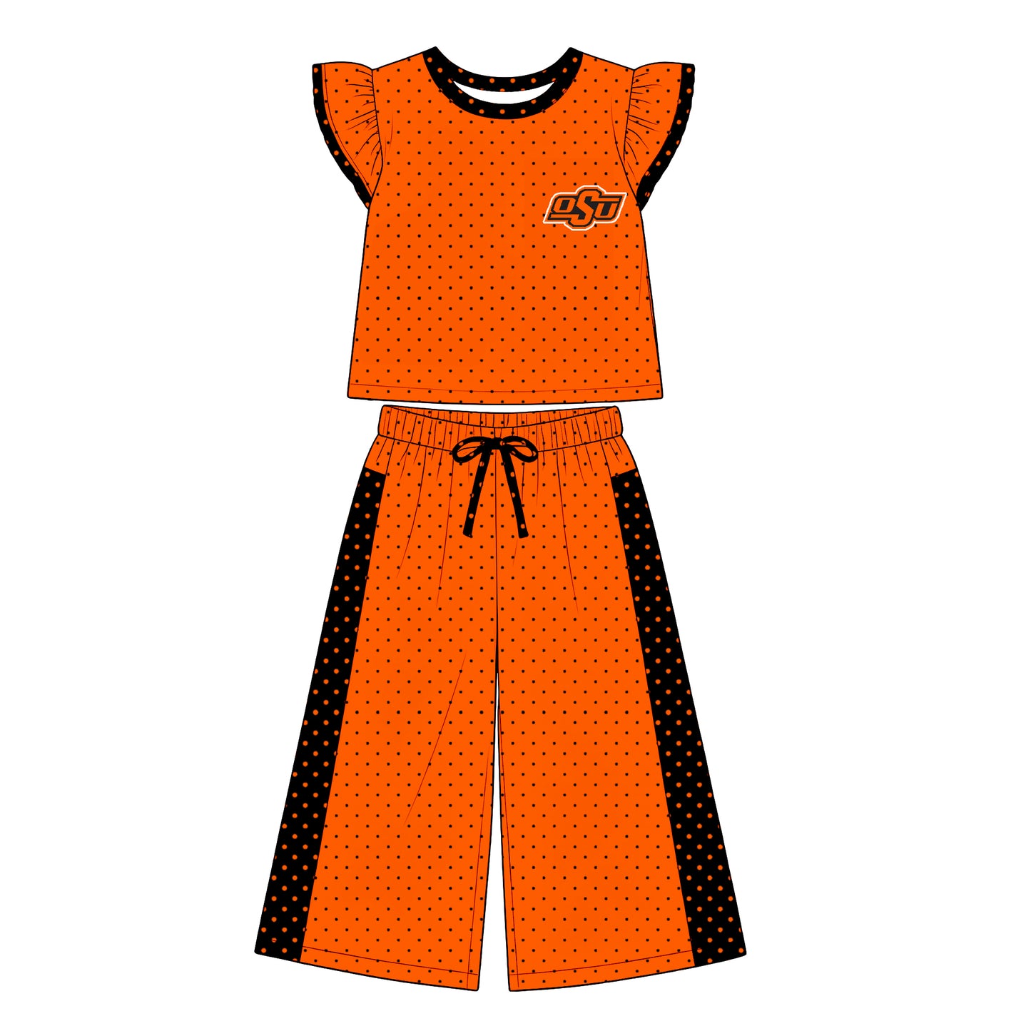 Preorder (moq 5)Baby Girls Flutter Sleeve Polka Dots Top Flare Pants Team Clothes Sets