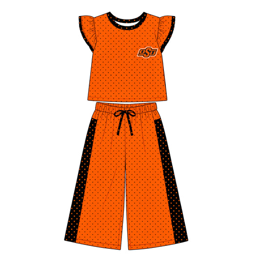 Preorder (moq 5)Baby Girls Flutter Sleeve Polka Dots Top Flare Pants Team Clothes Sets