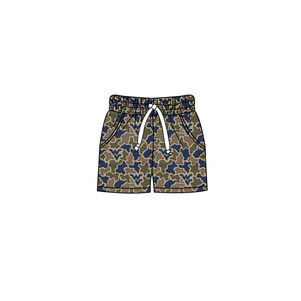 Preorder (moq 5)Baby Girls Southern Navy Camo WV Team Pockets Shorts Bottom