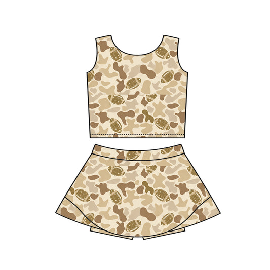Preorder (moq 5)Baby Girls Southern Camo Footballs Vest Top Skirt Shorts Team Clothes Set