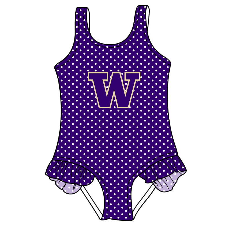 Preorder moq 5 Baby Girls Sleeveless Purple Polka Dots W Team Swimsuits