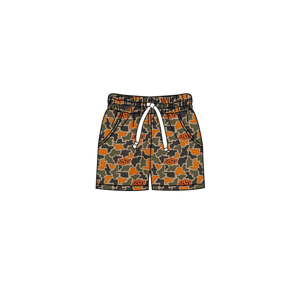 Preorder (moq 5)Baby Girls Southern Orange Camo OSU Team Pockets Shorts Bottom
