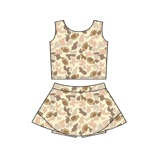 Preorder (moq 5)Baby Girls Southern Camo Footballs Vest Top Skirt Shorts Team Clothes Set