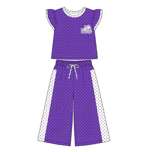 Preorder (moq 5)Baby Girls Flutter Sleeve Polka Dots Top Flare Pants Team Clothes Sets
