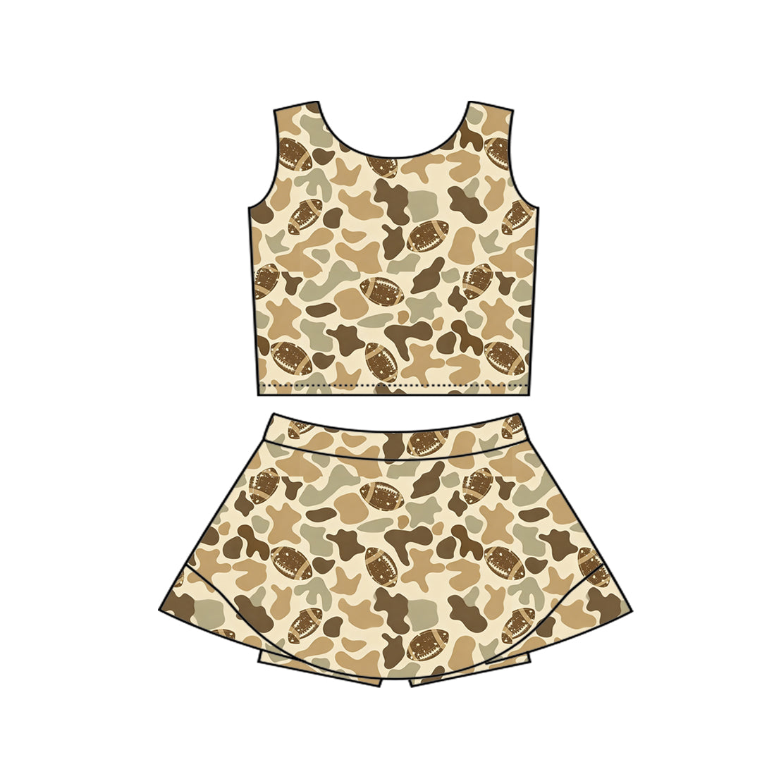 Preorder (moq 5)Baby Girls Southern Camo Footballs Vest Top Skirt Shorts Team Clothes Set