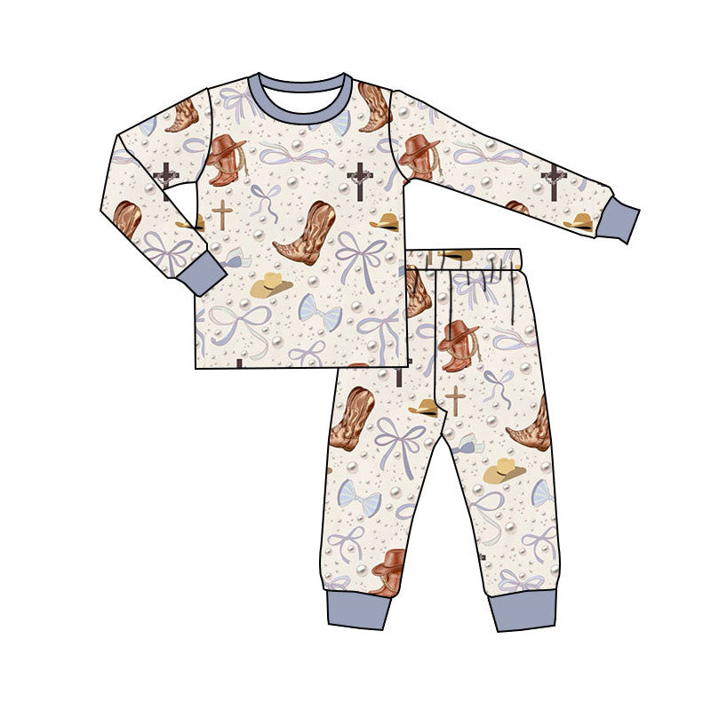 Preorder(moq 5) Baby Girls Hats Boots Crosses Bows Pants Western Pajamas Sets