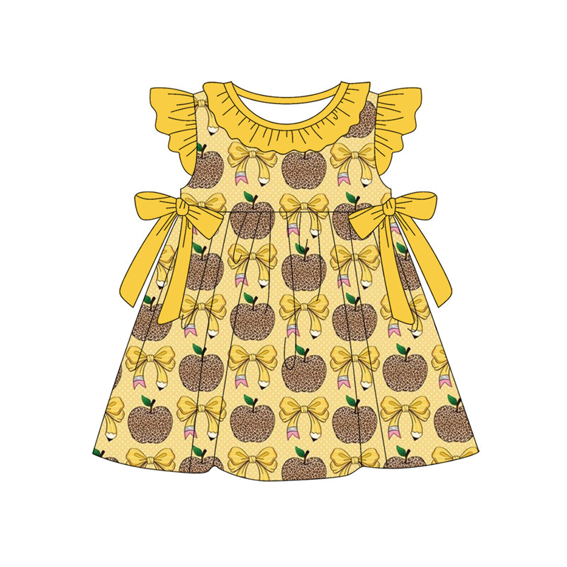 Preorder(moq 5) Baby Girls Apples Pencil Bows Back to School Collar Knee Length Dresses