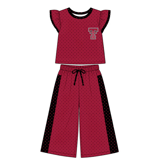 Preorder (moq 5)Baby Girls Flutter Sleeve Polka Dots Top Flare Pants Team Clothes Sets