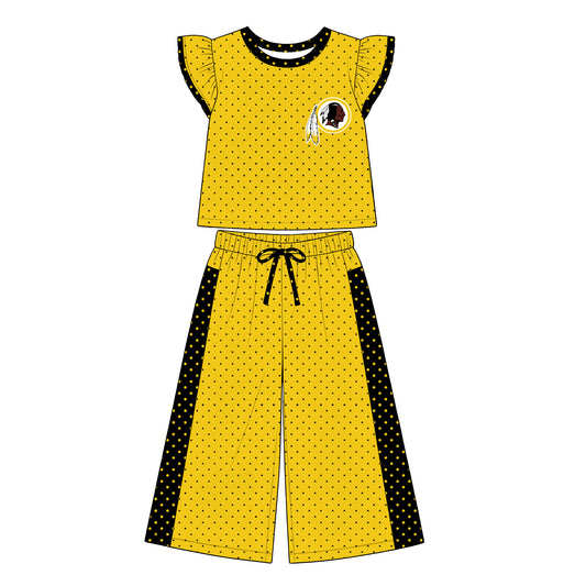 Preorder (moq 5)Baby Girls Flutter Sleeve Polka Dots Top Flare Pants Team Clothes Sets