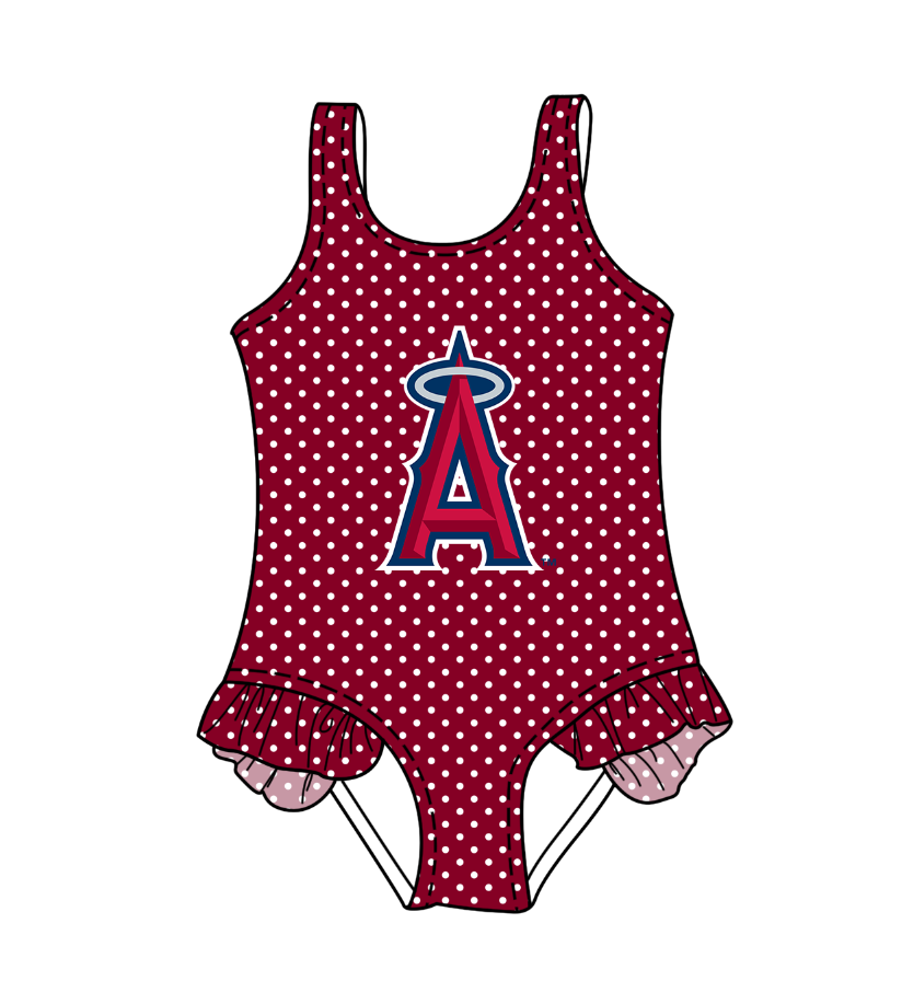 Preorder moq 5 Baby Girls Sleeveless Red Polka Dots A Team Swimsuits