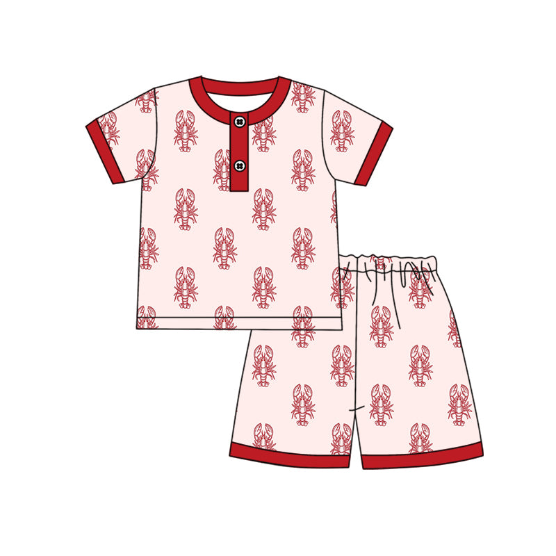Preorder (moq 5)Baby Boys Red Crayfishes Button Top Shorts Pajamas Set