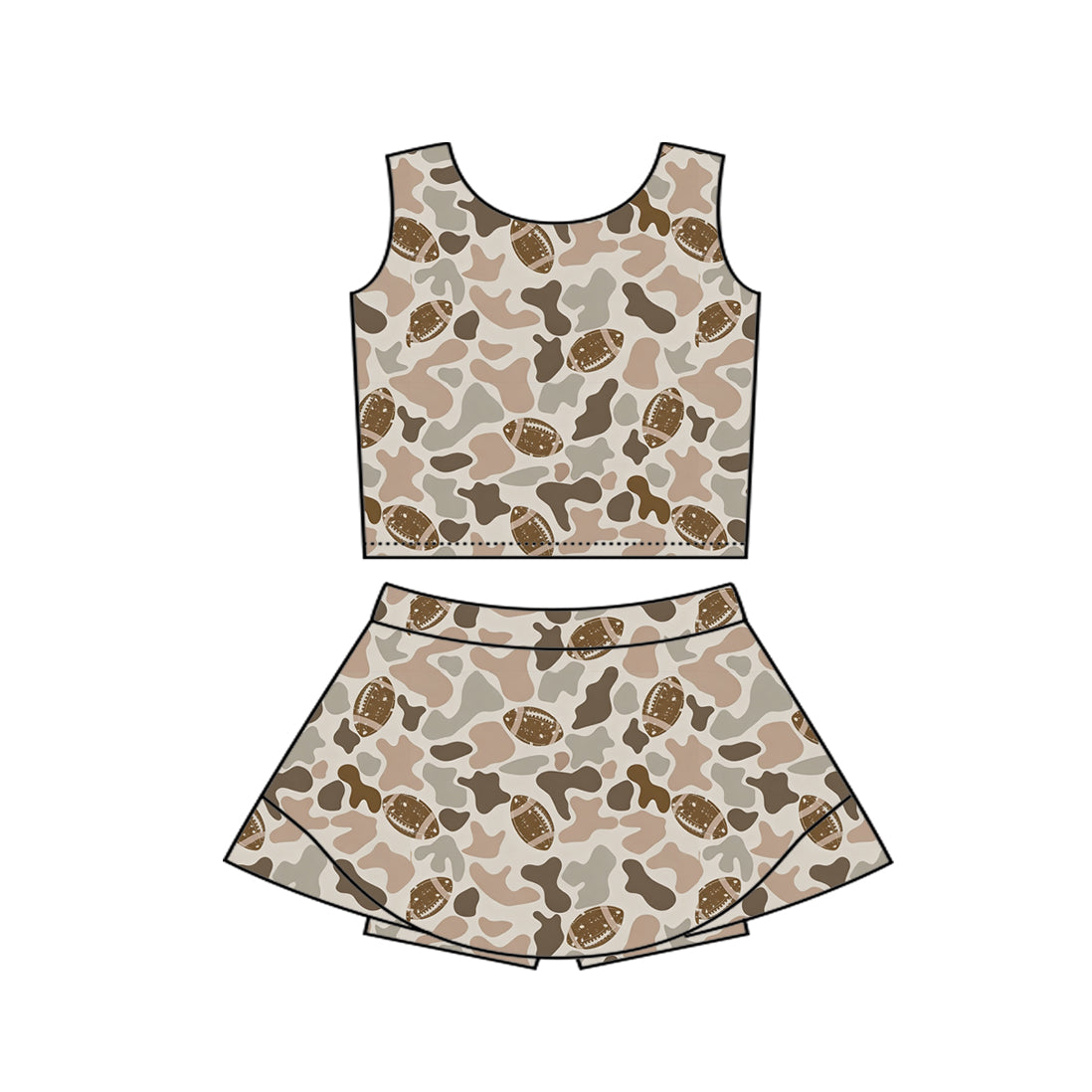 Preorder (moq 5)Baby Girls Southern Camo Footballs Vest Top Skirt Shorts Team Clothes Set