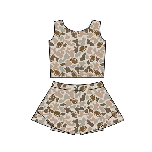 Preorder (moq 5)Baby Girls Southern Camo Footballs Vest Top Skirt Shorts Team Clothes Set