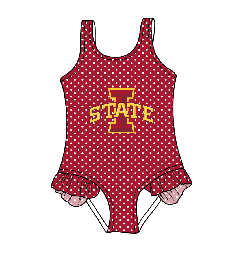 Preorder moq 5 Baby Girls Sleeveless Red Polka Dots I State Team Swimsuits