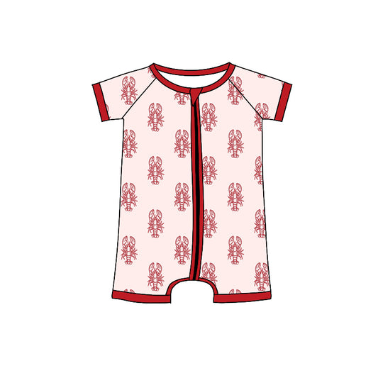 Preorder (moq 5)Baby Boys Short Sleeve Red Crayfishes Zipper Shorts Rompers