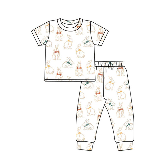 Preorder(moq 5) Baby Girls Bows Rabbits Pants Easter Pajamas Sets