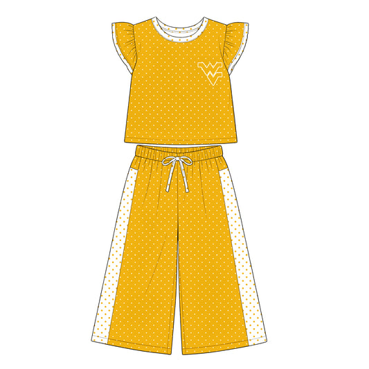 Preorder (moq 5)Baby Girls Flutter Sleeve Polka Dots Top Flare Pants Team Clothes Sets