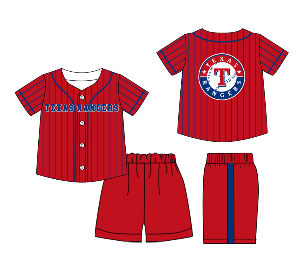 Preorder (moq 5)Baby Boys Blue Stripe Texas Rangers Button Top Shorts Team Clothes Sets