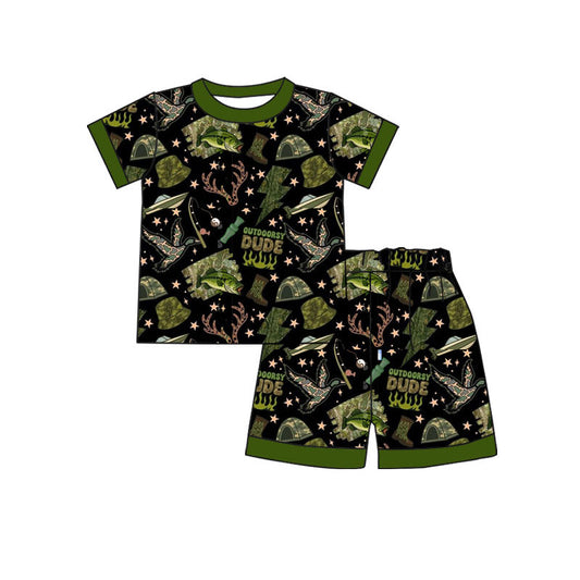 Preorder(moq 5) Baby Boys Green Deer Ducks Fishing Hunting Shorts Pajamas Sets