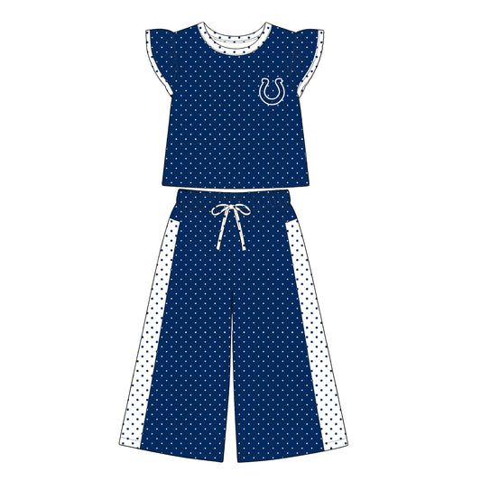 Preorder (moq 5)Baby Girls Flutter Sleeve Polka Dots Top Flare Pants Team Clothes Sets