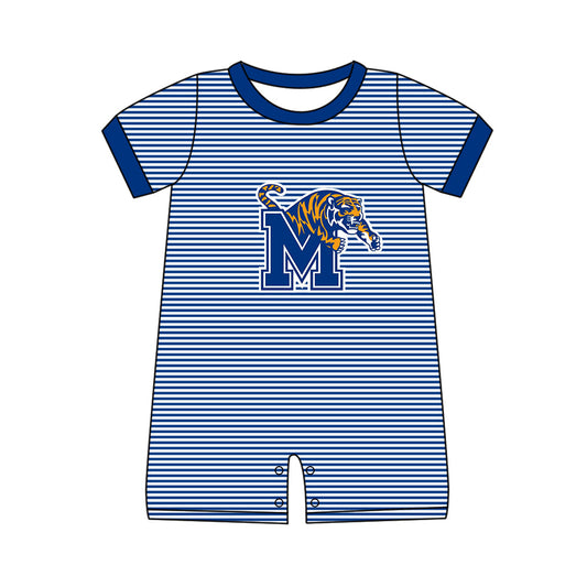 Preorder (moq 5)Baby Boys Blue Stripe M Tigers Team Shorts Rompers