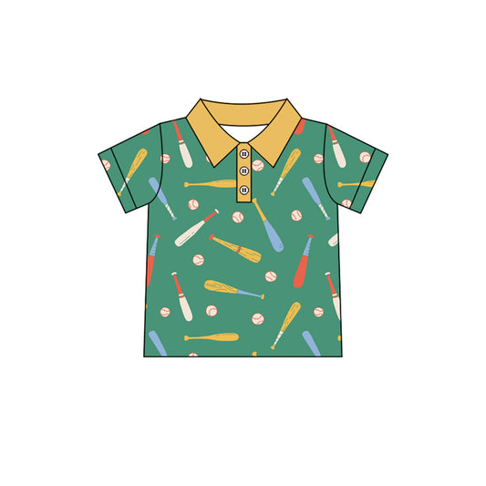 Preorder (moq 5)Baby Boys Short Sleeve Baseballs Button Team Polo Shirts Top