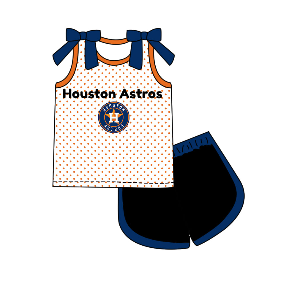 Preorder (moq 5)Baby Girls Bows Houston Astros Top Short Team Clothes Set