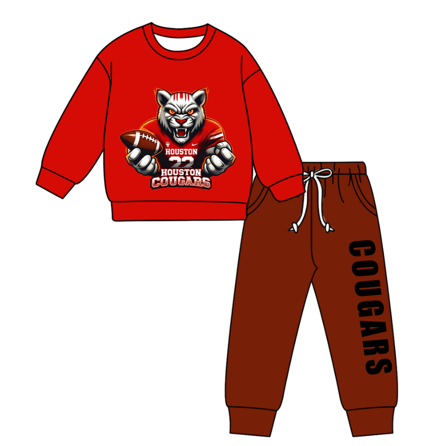 Preorder(moq 5) Baby Boys Houston Cougars Red Top Pockets Jogger Pants Team Clothes Sets