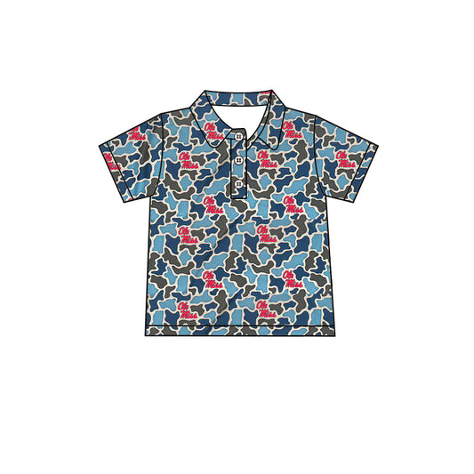 Preorder (moq 5)Baby Boys Southern Blue Camo Ole Miss Team Button Polo Shirts Top