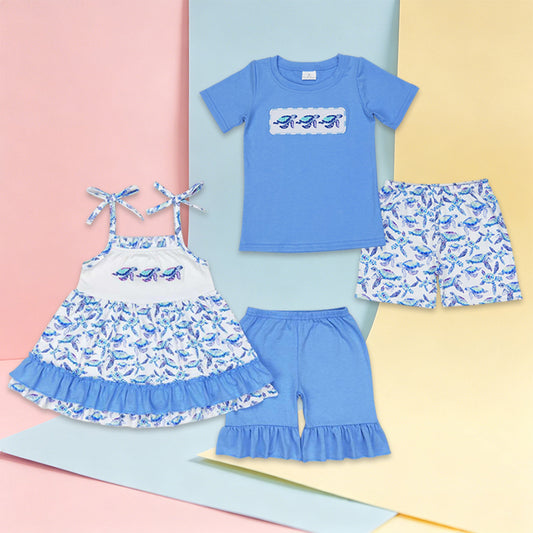 USA Shop Sibling Baby Kids Embroidery Turtles Top Shorts Clothes Sets